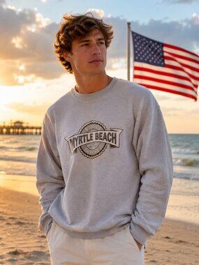 Vintage Myrtle Beach Sweatshirt Men's Medium Gray Graphic Crewneck Pullover USA